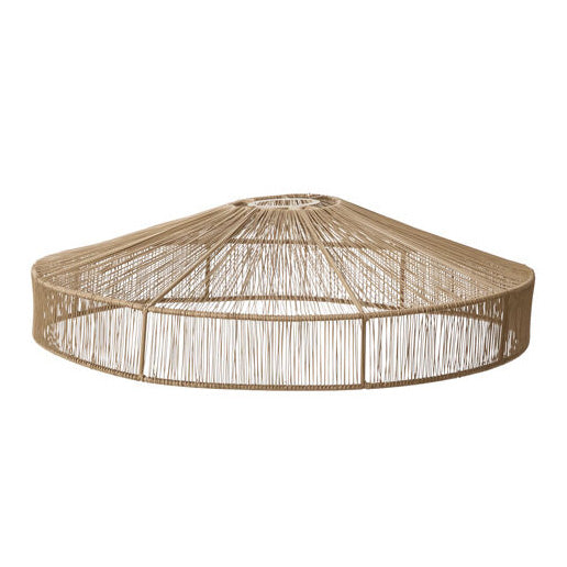 Illume Decorative Pendant Shade styled view, tan metal wire pendant shade