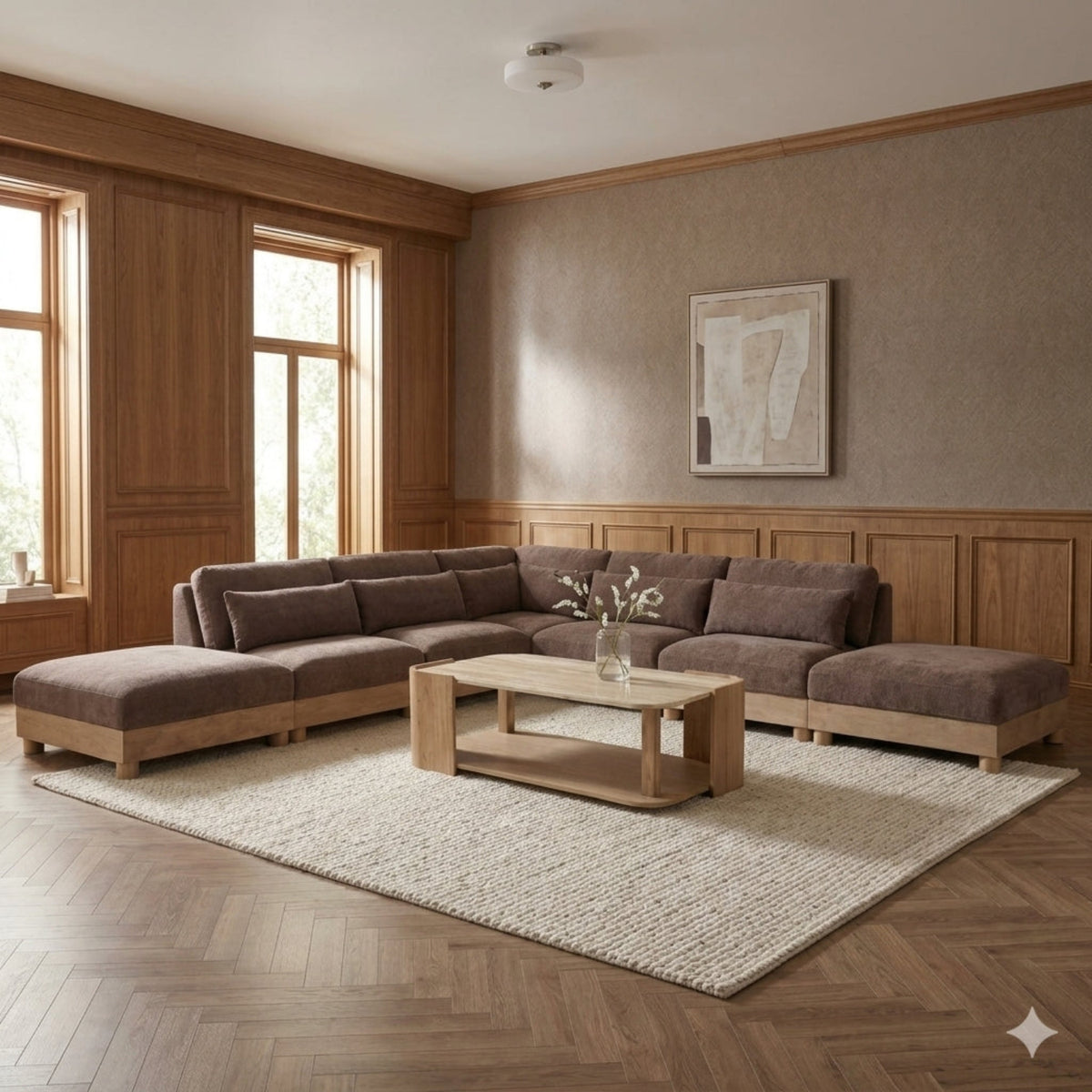 Turin 160in Brown Chenille Fabric Upholstered 7 Piece Modular Sectional Sofa