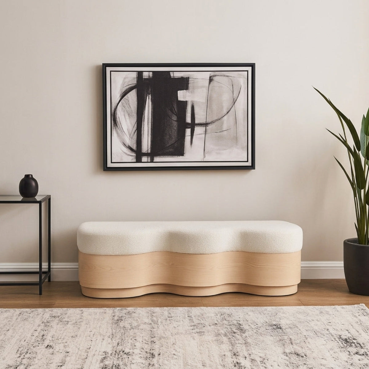 Savoy Cream Velour Fur Fabric Upholstered Bench