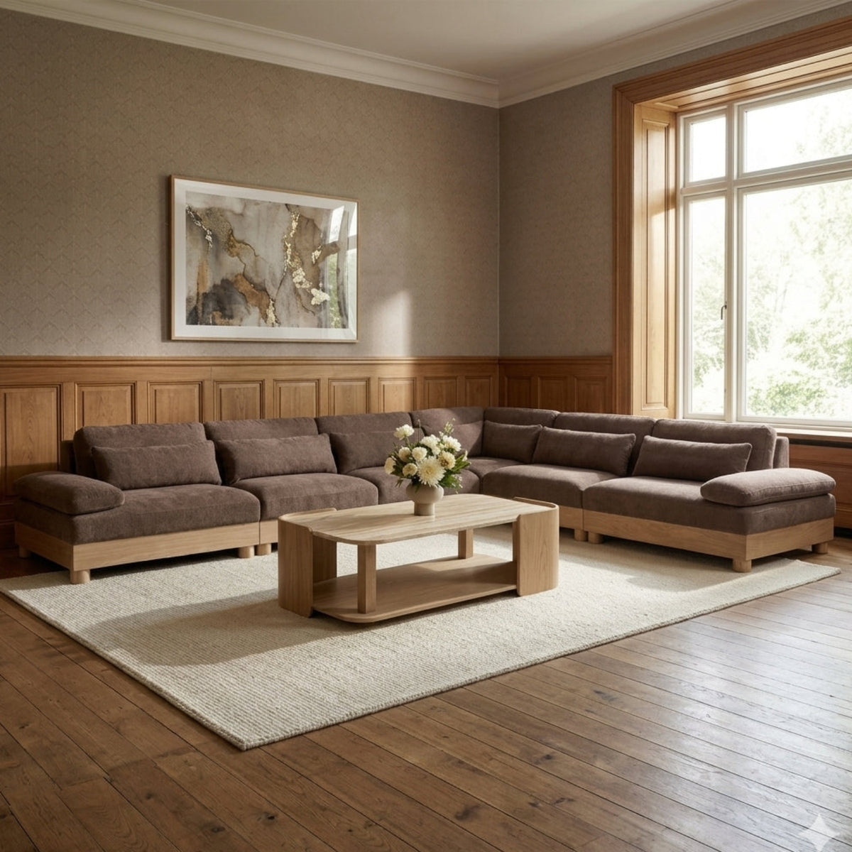 Turin 167.75in Brown Chenille Fabric Upholstered 6 Piece Modular Sectional Sofa