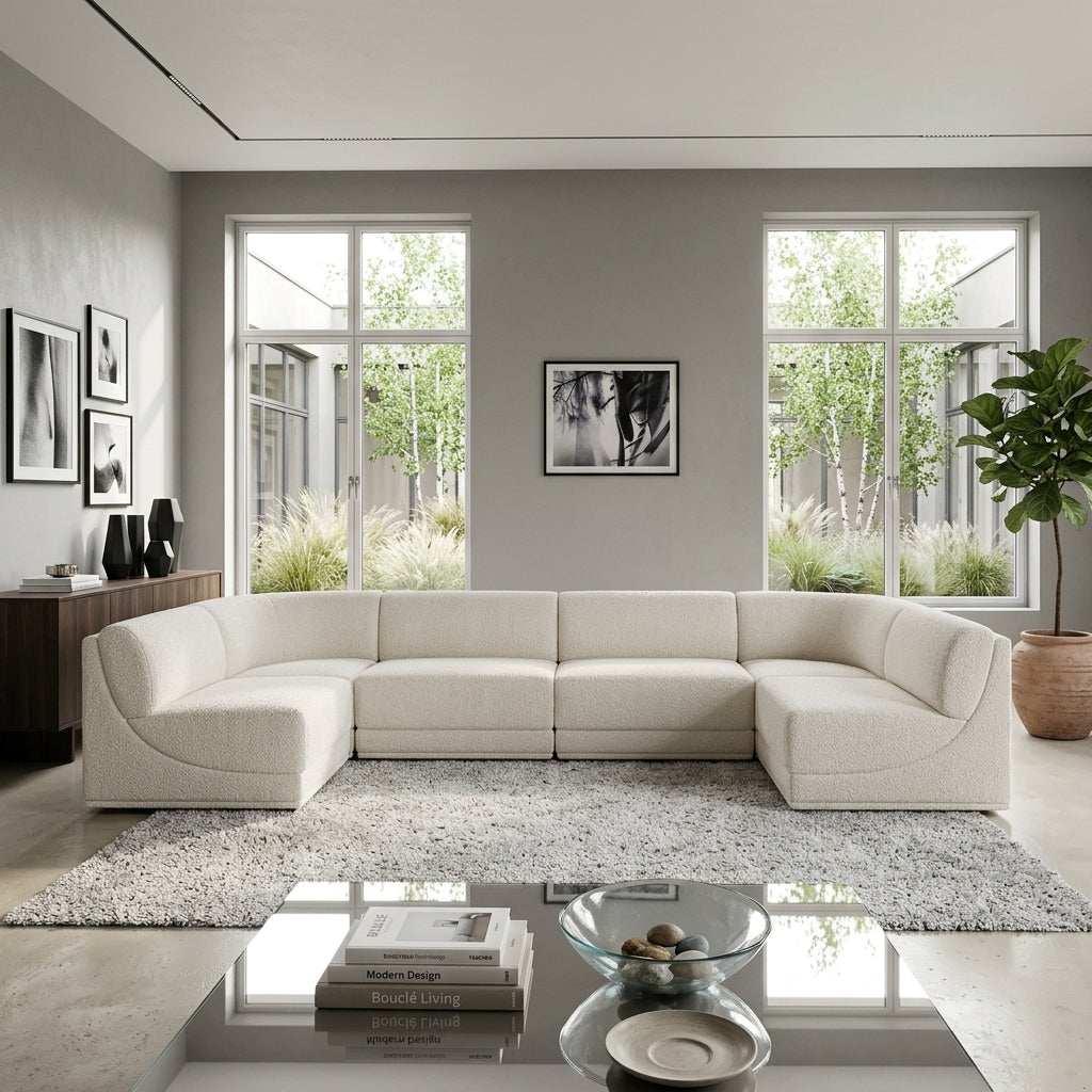 Ollie 188in Cream Boucle Fabric Upholstered 8 Piece Modular Sectional Sofa