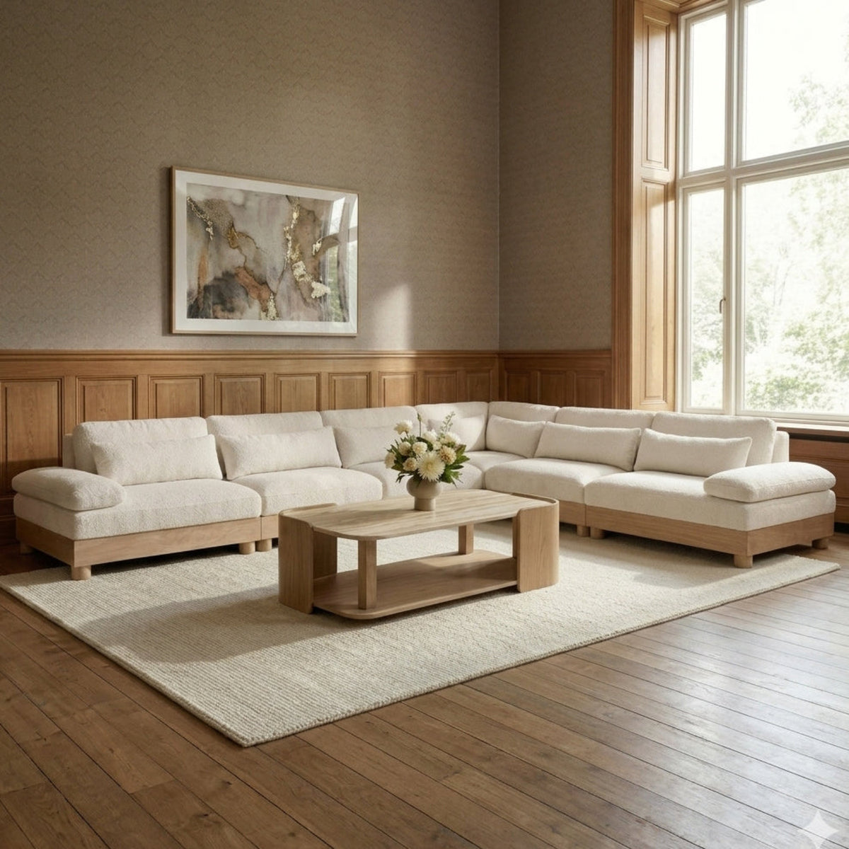 Turin 167.75in Brown Chenille Fabric Upholstered 7 Piece Modular Sectional Sofa