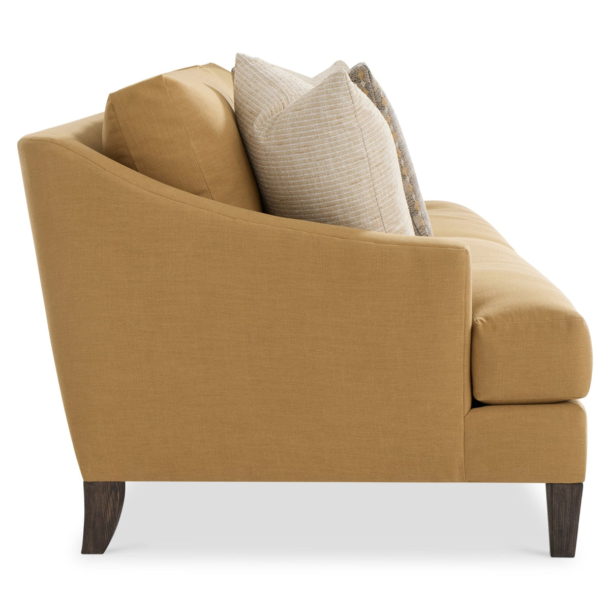 Bernhardt Living Marisol Fabric Sofa in Camel, side profile