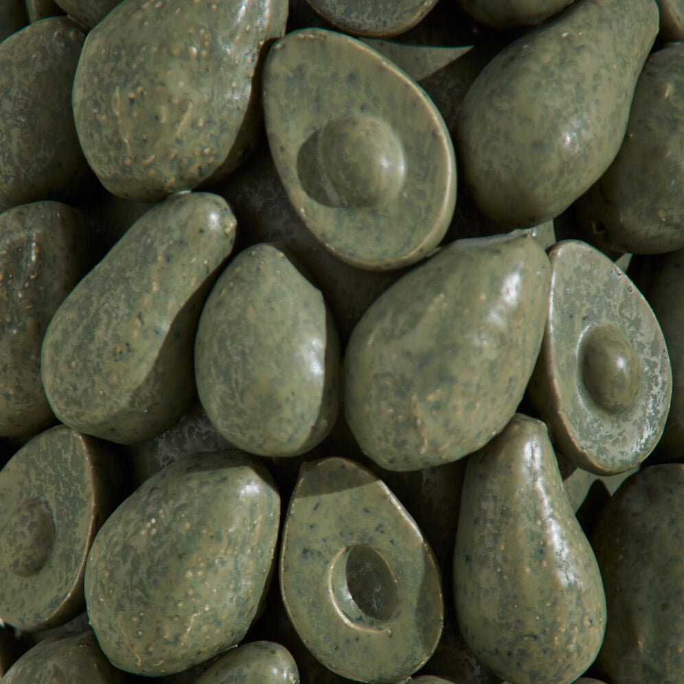 Layered Avocado Vessel alternate view, dark green ceramic avocado vessel