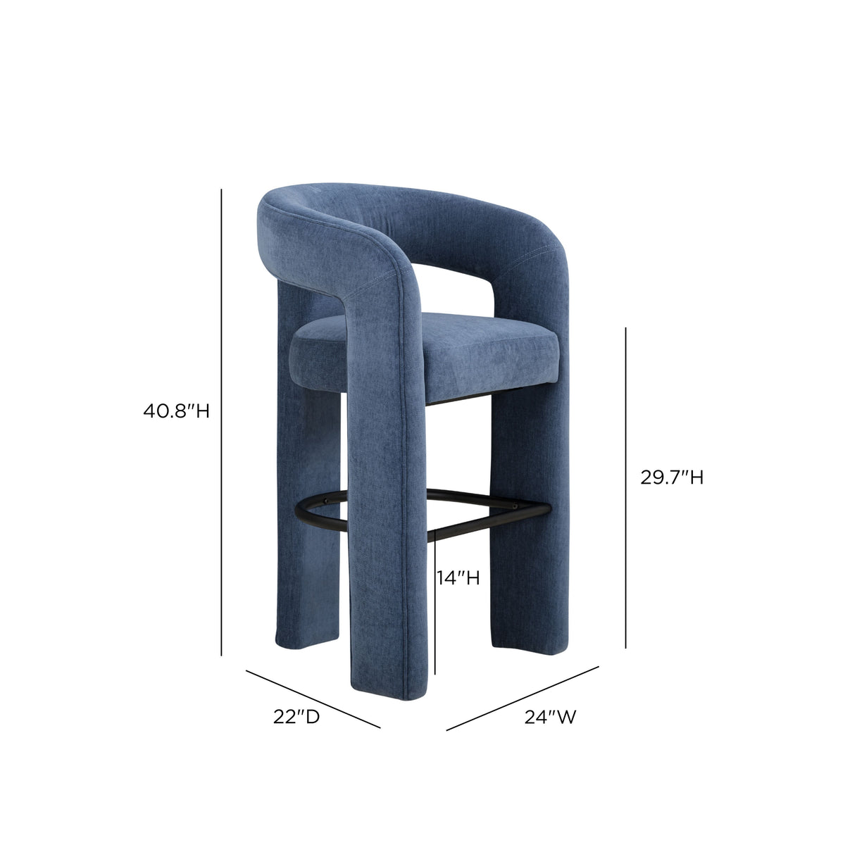 TOV Furniture Malone Blue Denim Performance Chenille Bar Stool