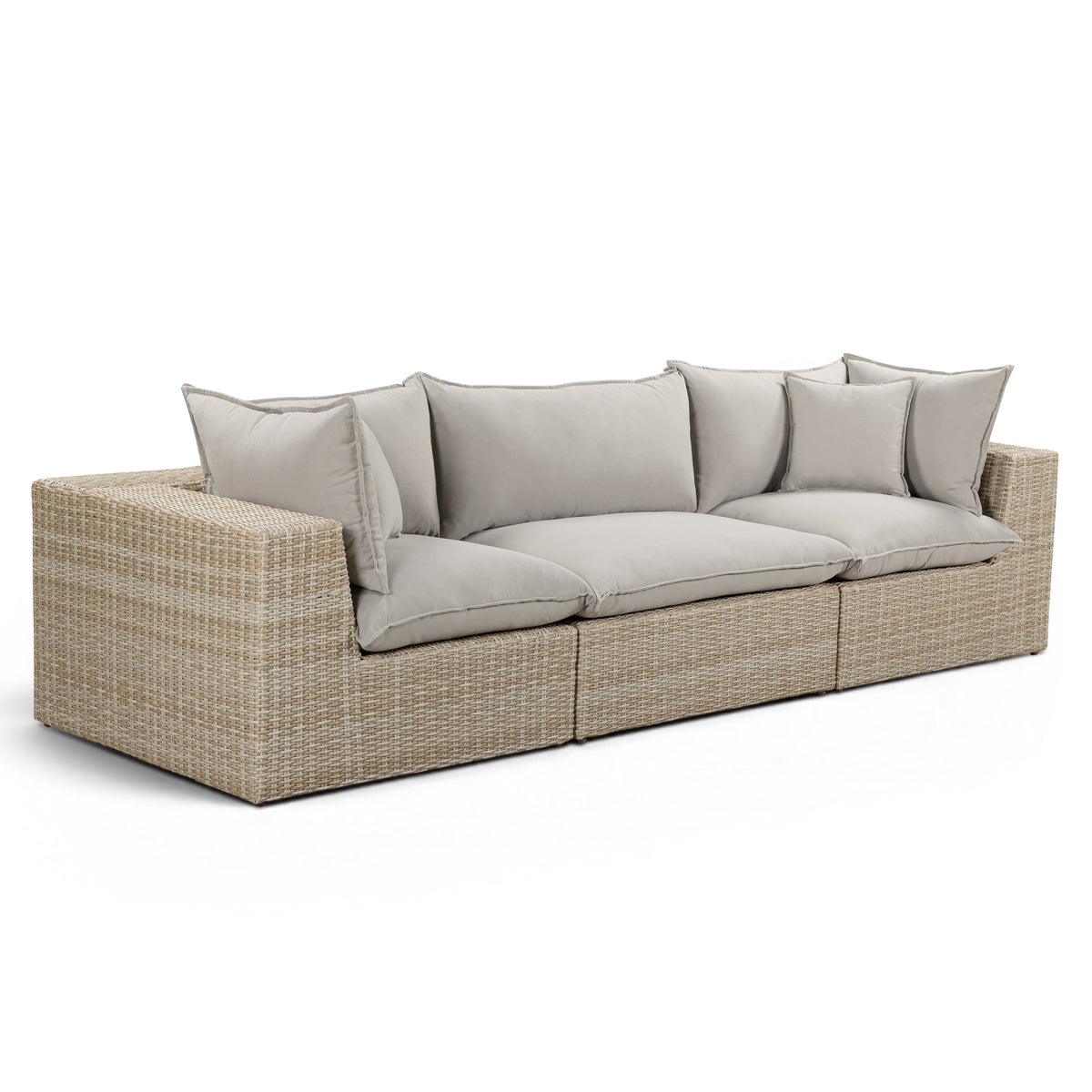 TOV Furniture Cali Gray Performance Wicker 120in Outdoor Sofa in Grey Aluminum, primary product view