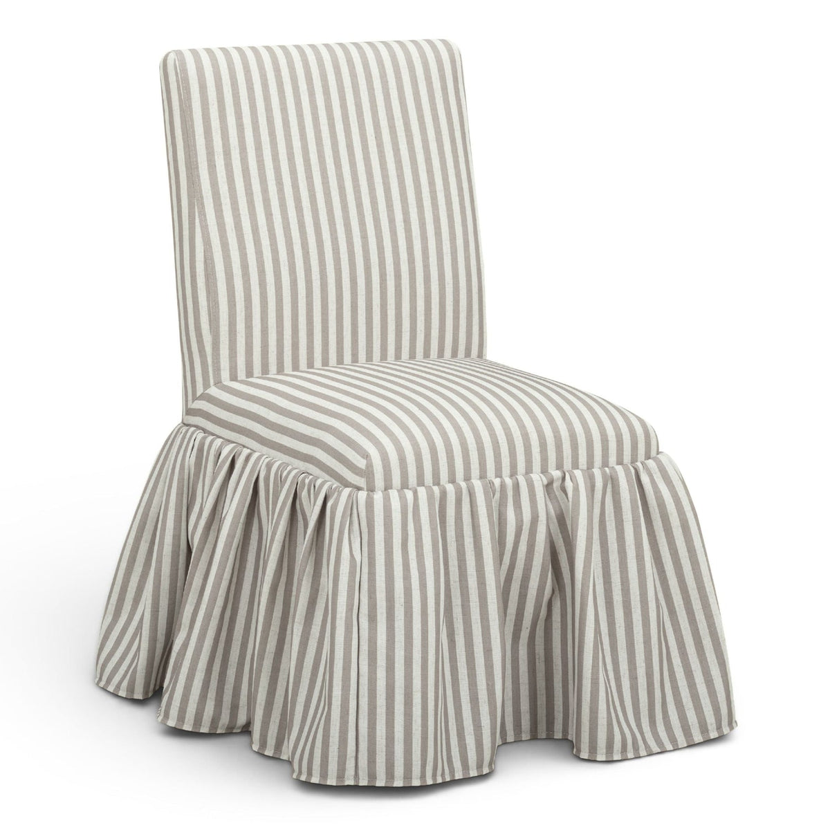 TOV Furniture Gertrude Khaki Striped Performance Linen Skirted Dining Chair in khaki stripe, primary product view