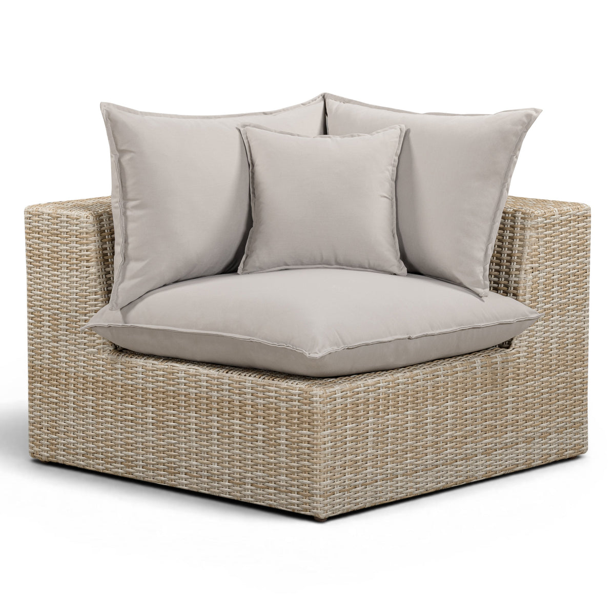 TOV Furniture Cali Gray Performance Wicker Outdoor Corner Chair in grey wicker, primary product view