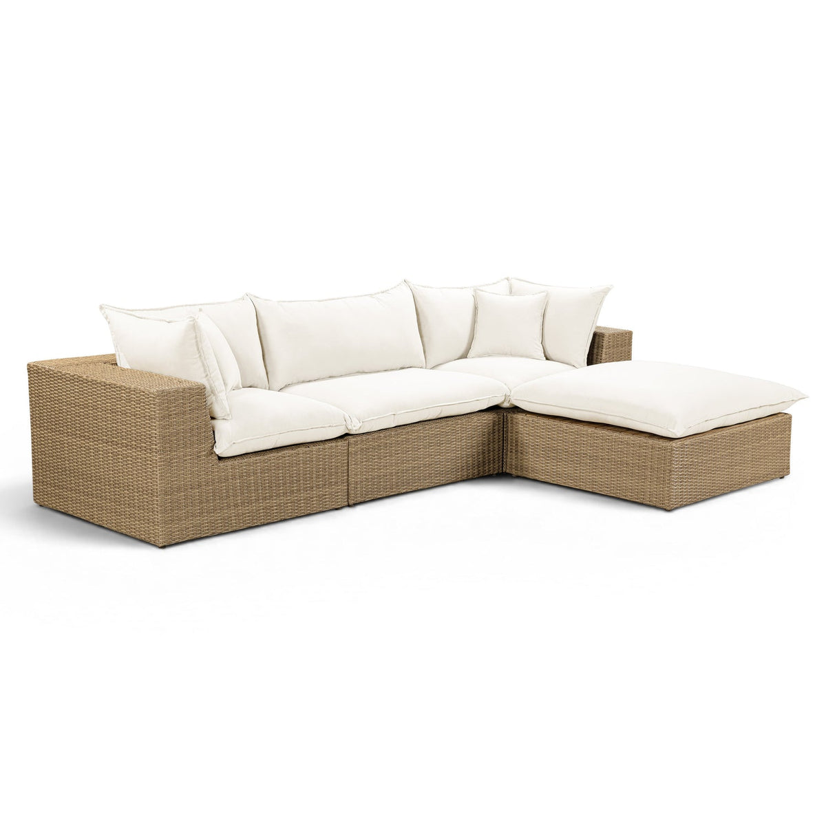 TOV Furniture Cali Cream Performance Wicker 4-Piece Outdoor Sectional Sofa