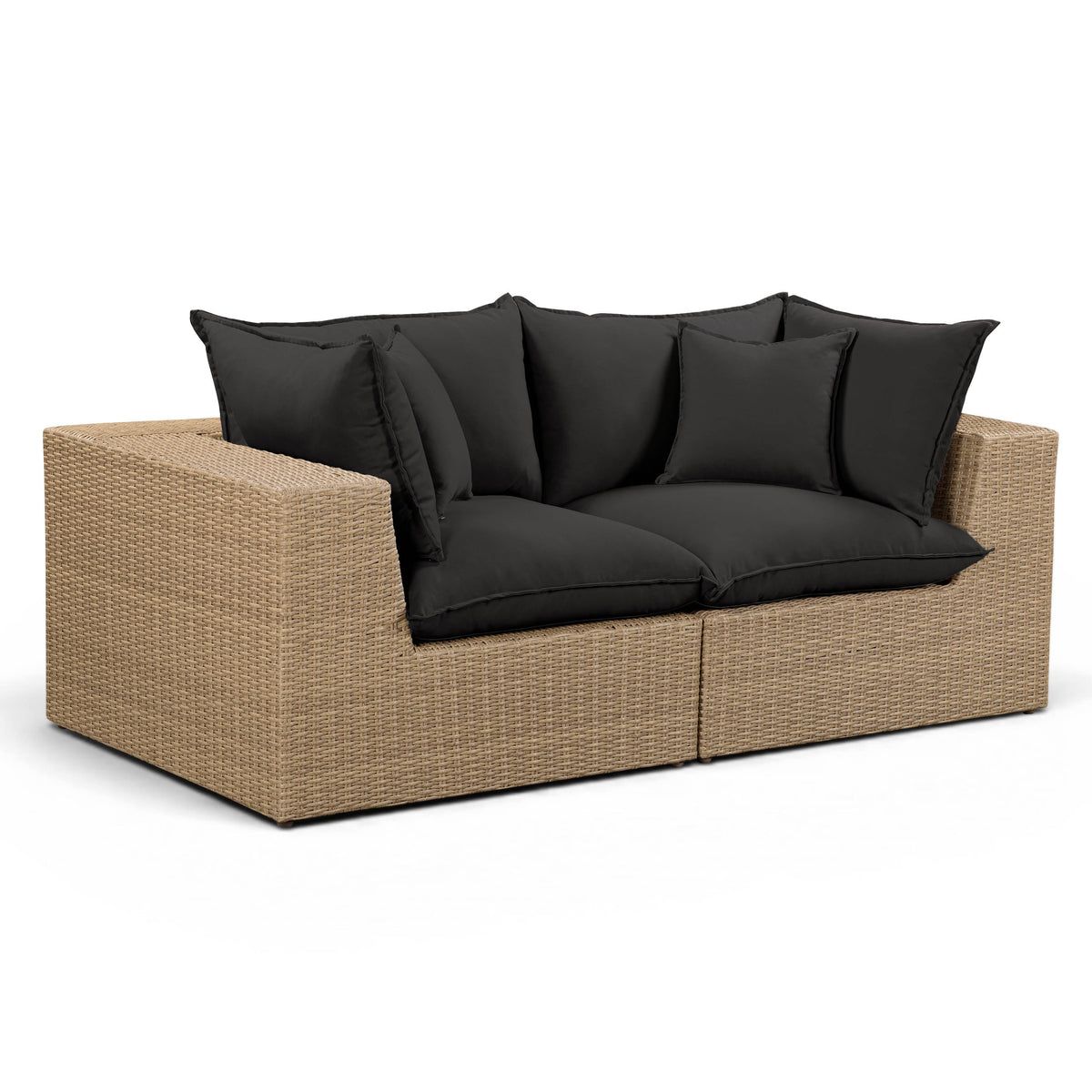 TOV Furniture Cali Black 80in Performance Wicker Outdoor Loveseat in black performance wicker, primary product view