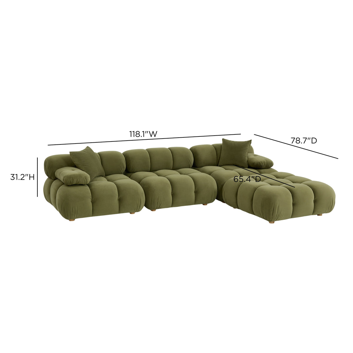 TOV Furniture Calliope Olive Green Performance 4-Piece Modular Sectional