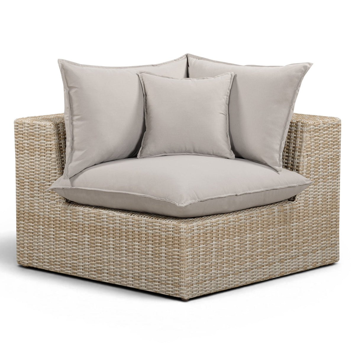 TOV Furniture Cali Gray Performance Wicker Outdoor Corner Chair in grey wicker, primary product view