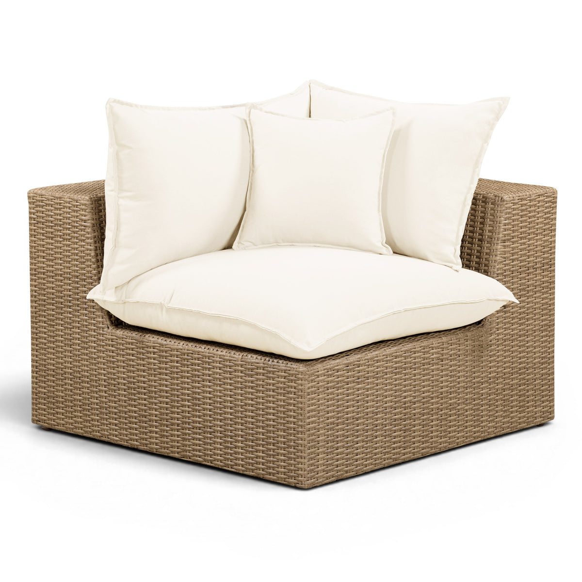 TOV Furniture Cali Cream Performance Wicker Outdoor Corner Chair in cream wicker, primary product view