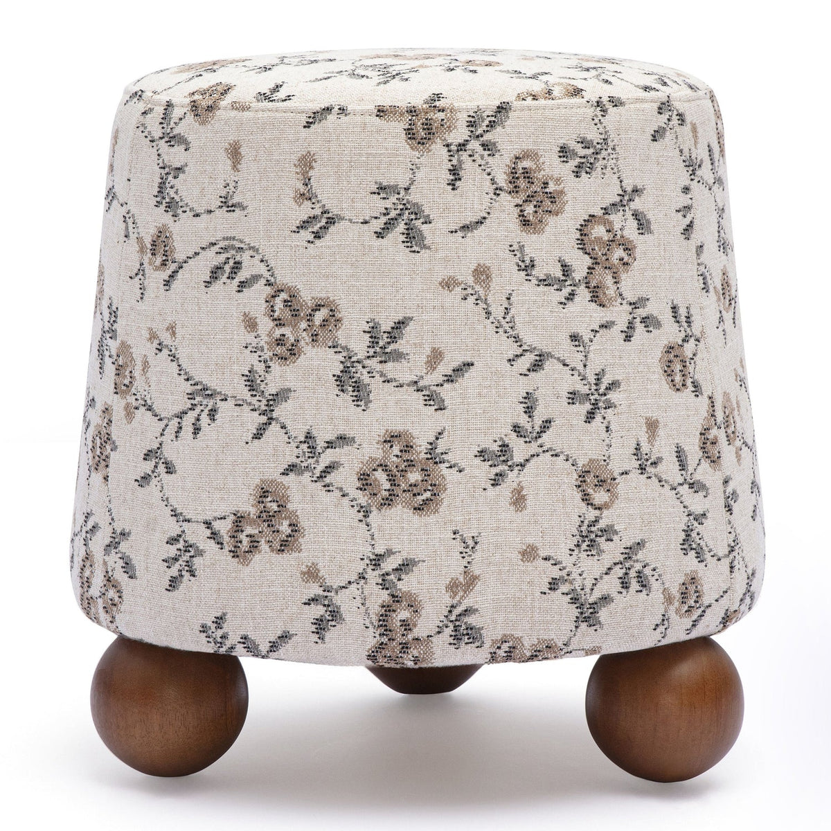 TOV Furniture Jaine Beige Floral Ottoman in beige floral jacquard and wood, primary product view