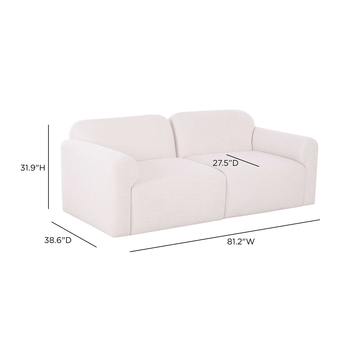 TOV Furniture Gorge Cream 81in Modular Loveseat