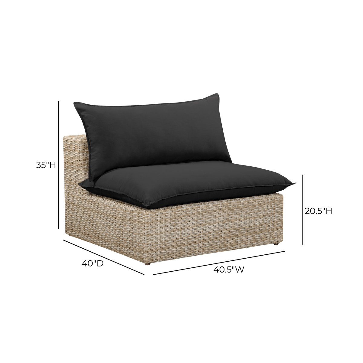 TOV Furniture Cali Black Performance Wicker Outdoor Armless Chair