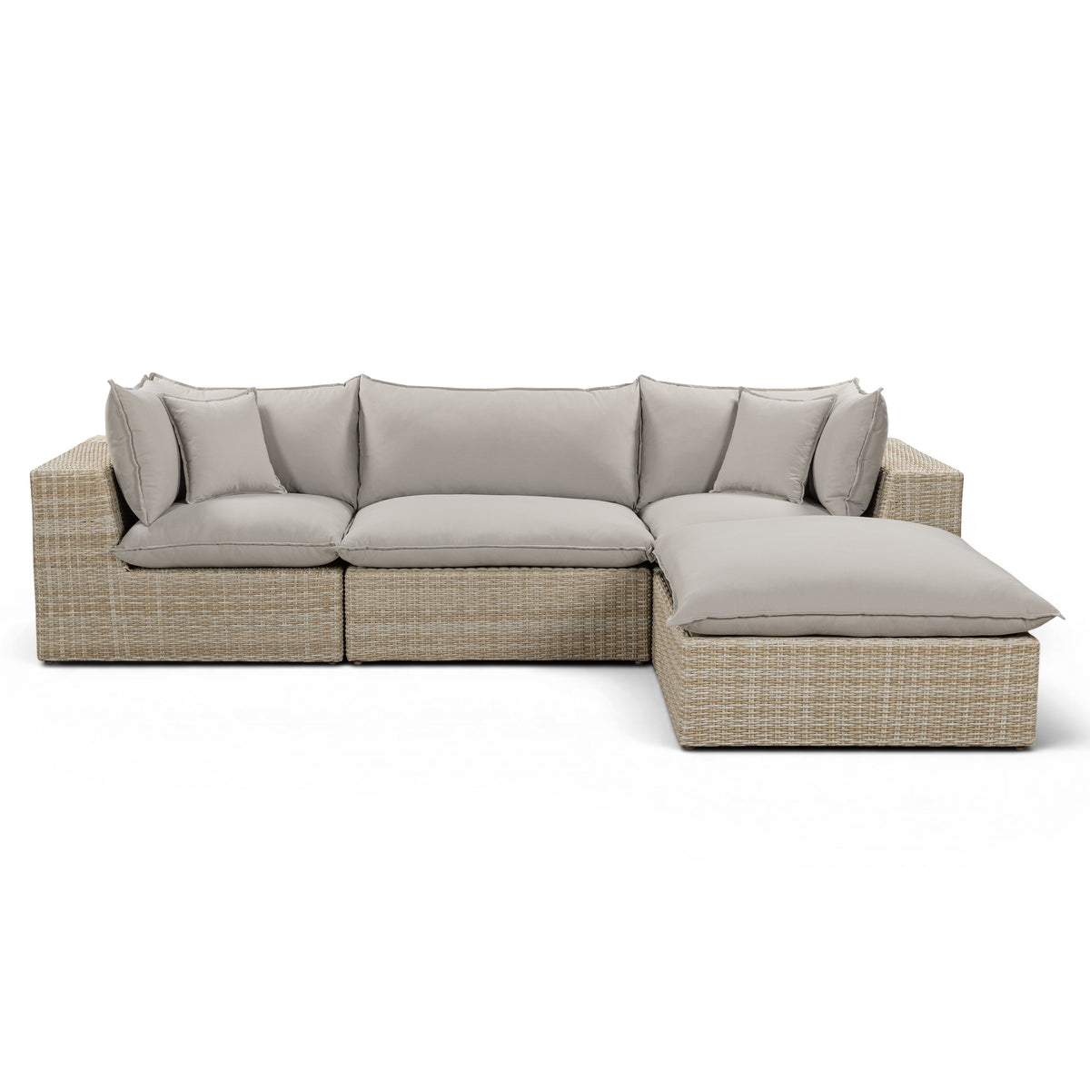 TOV Furniture Cali Gray Performance Wicker 4-Piece Outdoor Sectional Sofa in grey performance wicker, primary product view