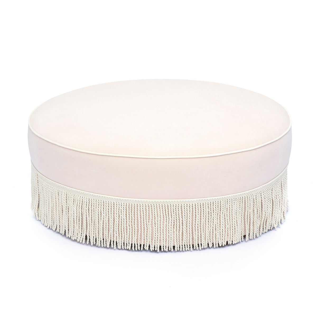 TOV Furniture Tassy Pink Tasseled Round Ottoman