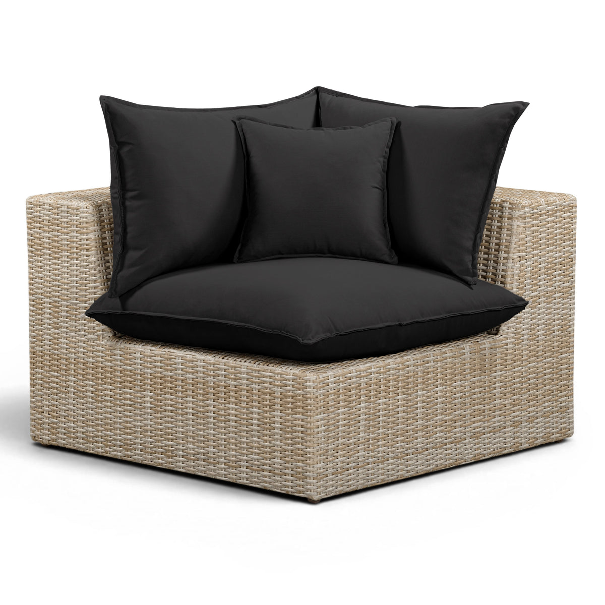 TOV Furniture Cali Black Performance Wicker Outdoor Corner Chair in black wicker, primary product view
