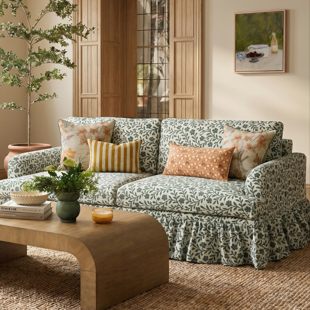 TOV Furniture Gertrude Floral 90in Sofa in floral linen, primary product view
