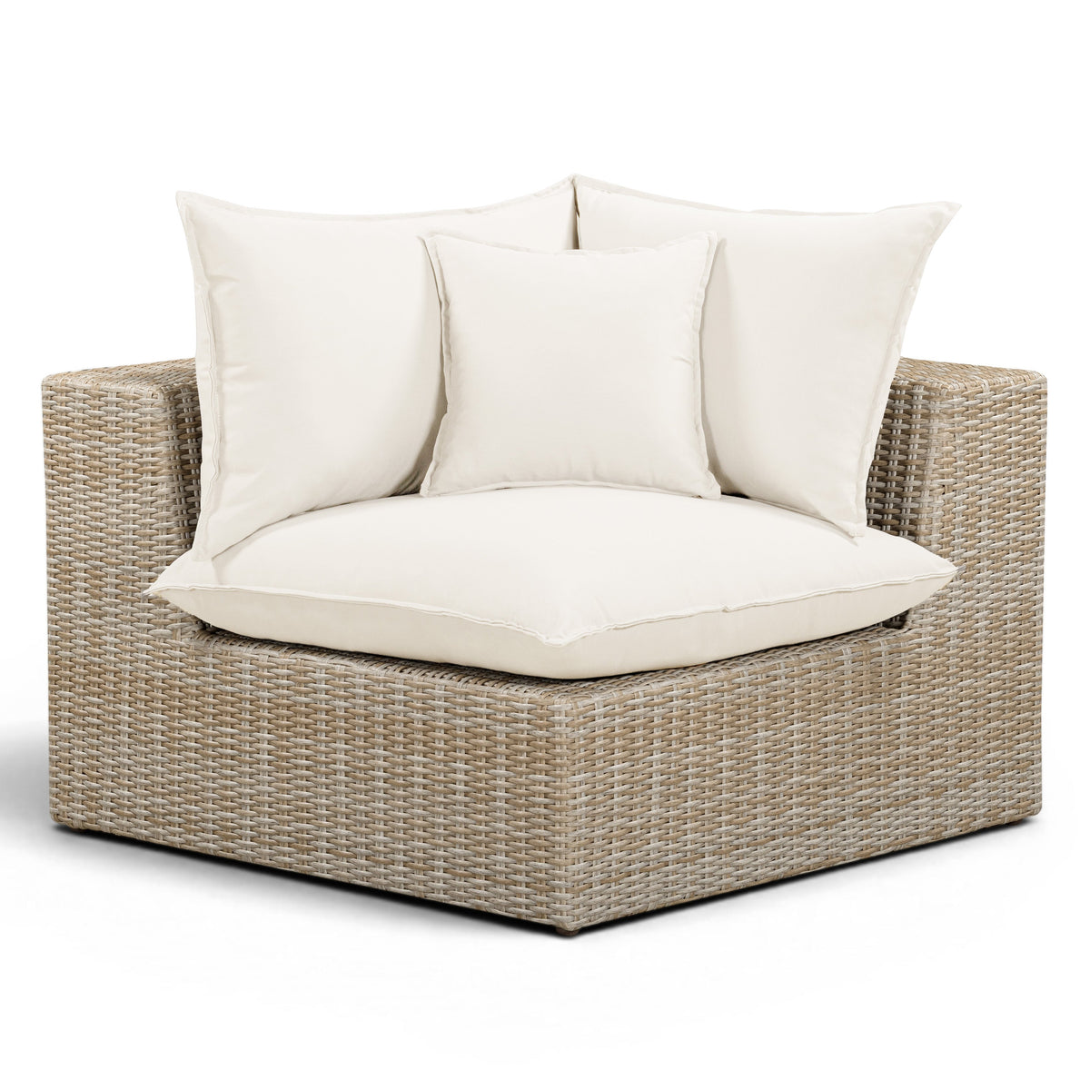 TOV Furniture Cali Cream Performance Wicker Outdoor Corner Chair in cream wicker, primary product view