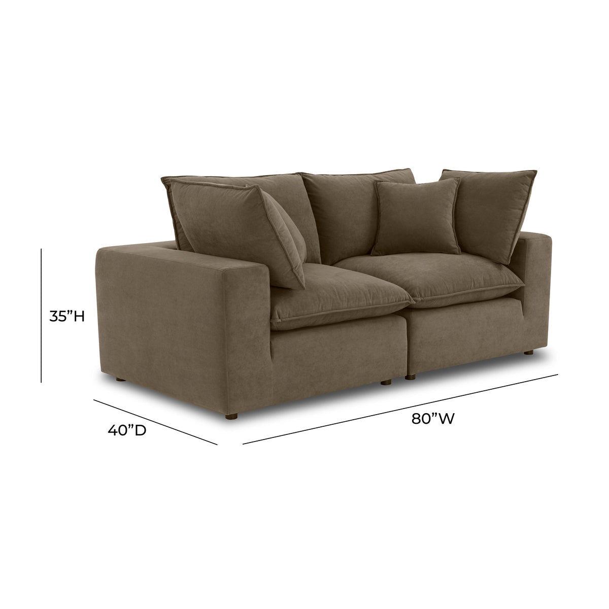 TOV Furniture Cali Chocolate Velvet 80in Modular Loveseat