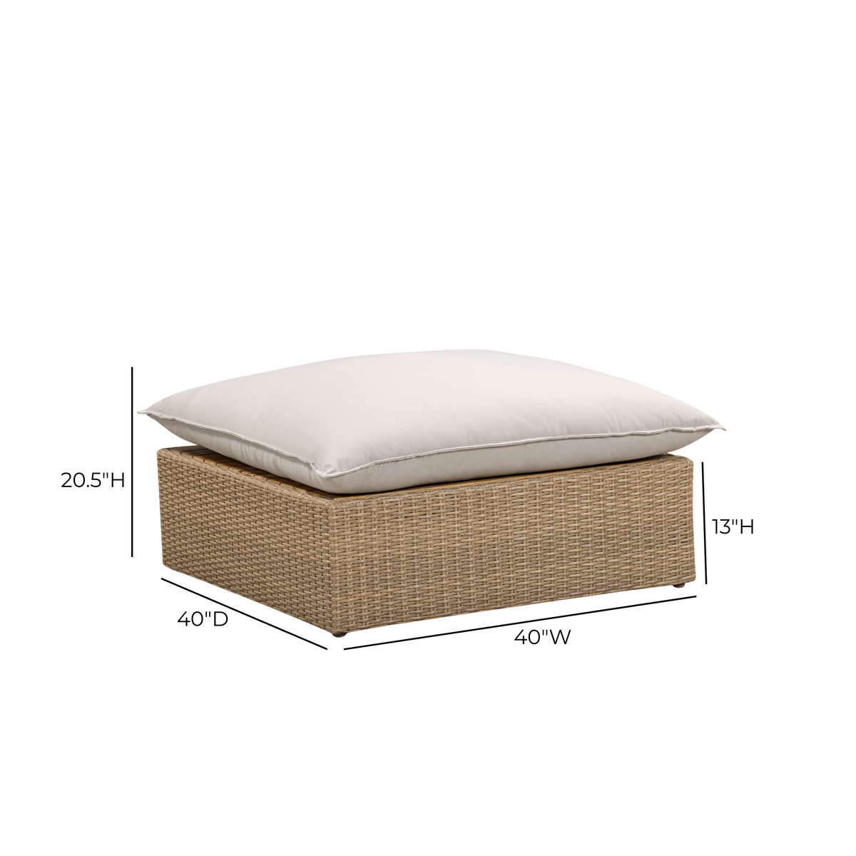 TOV Furniture Cali Gray Performance Wicker Outdoor Ottoman
