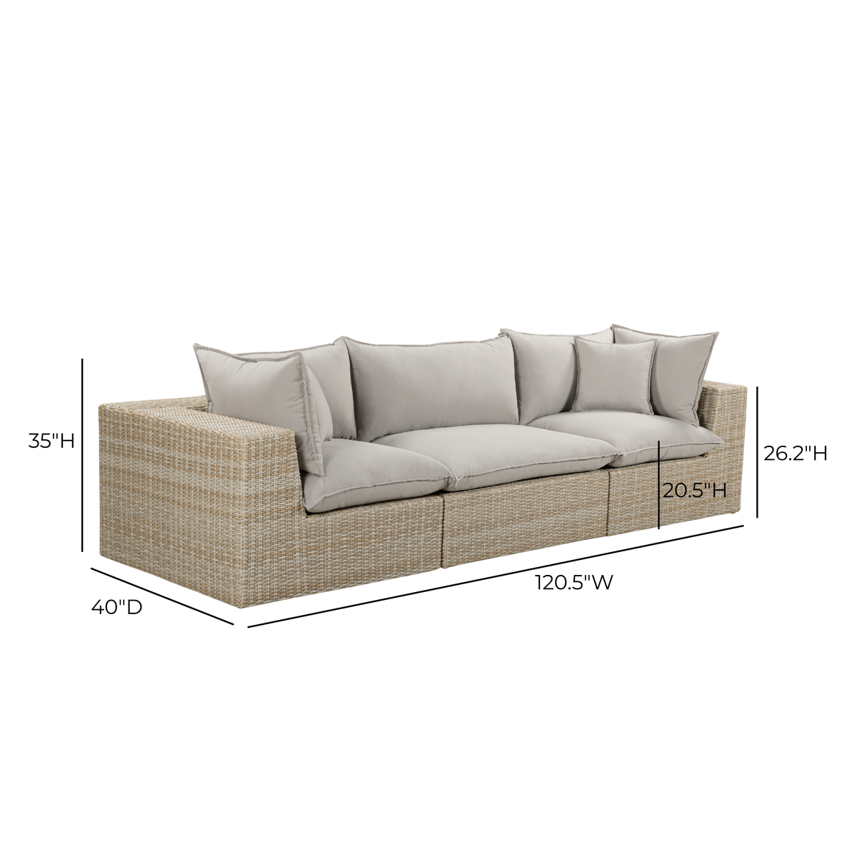 TOV Furniture Cali Gray Performance Wicker 120in Outdoor Sofa