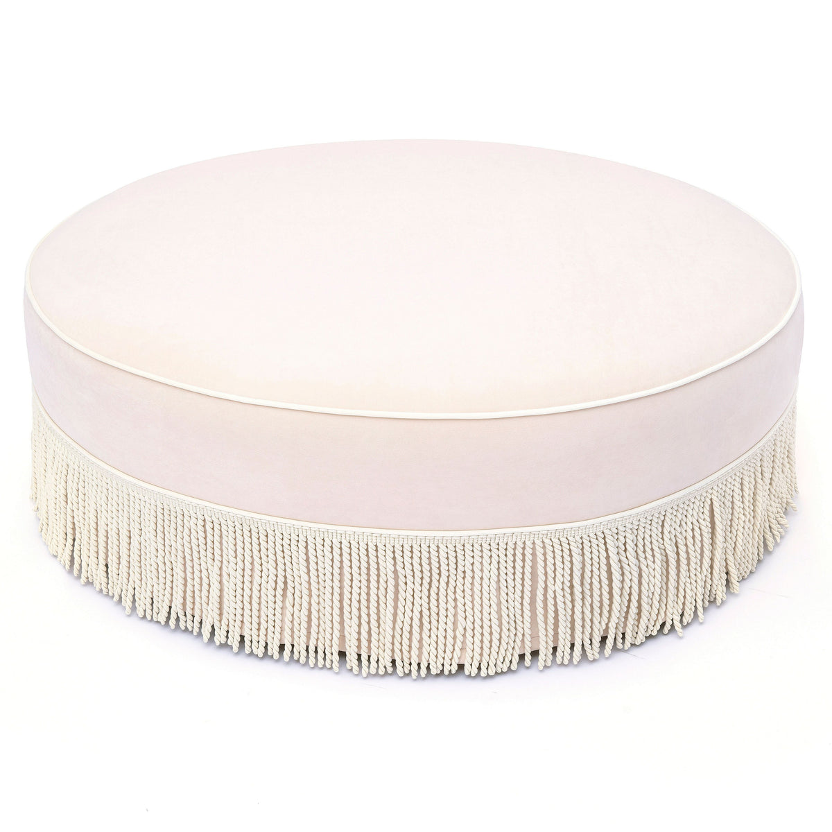 TOV Furniture Tassy Pink Tasseled Round Ottoman