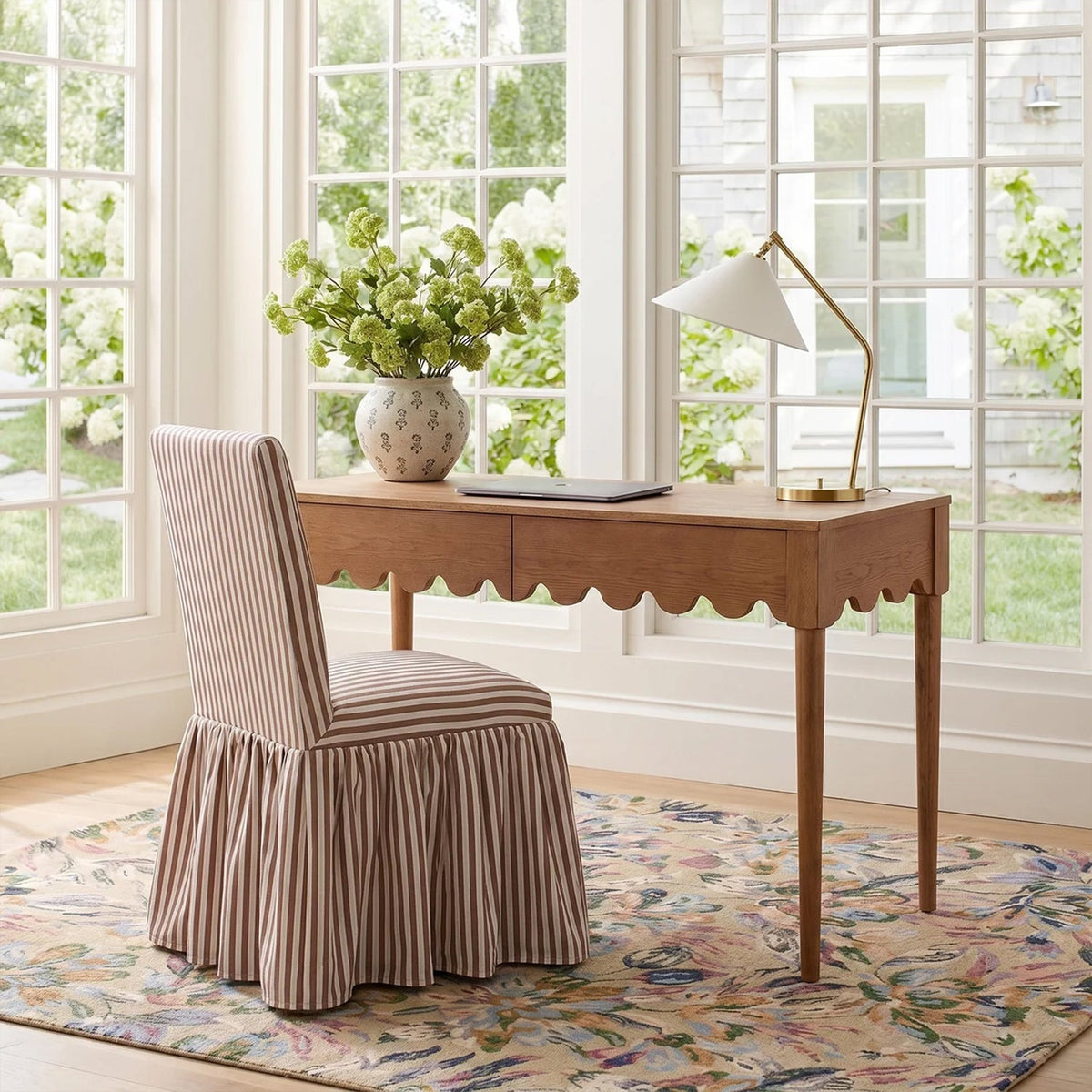 TOV Furniture Gertrude Brown Striped Performance Linen Skirted Dining Chair