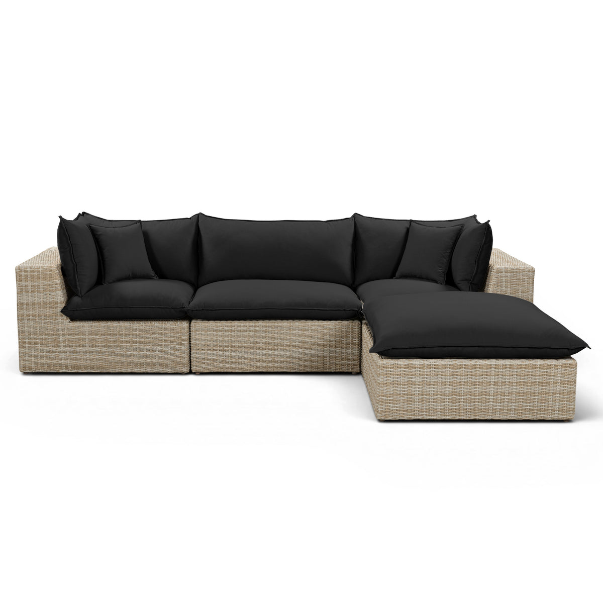 TOV Furniture Cali Black Performance Wicker 4-Piece Outdoor Sectional Sofa in black performance wicker, primary product view