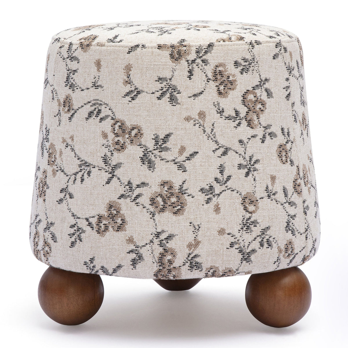 TOV Furniture Jaine Beige Floral Ottoman in beige floral jacquard and wood, primary product view