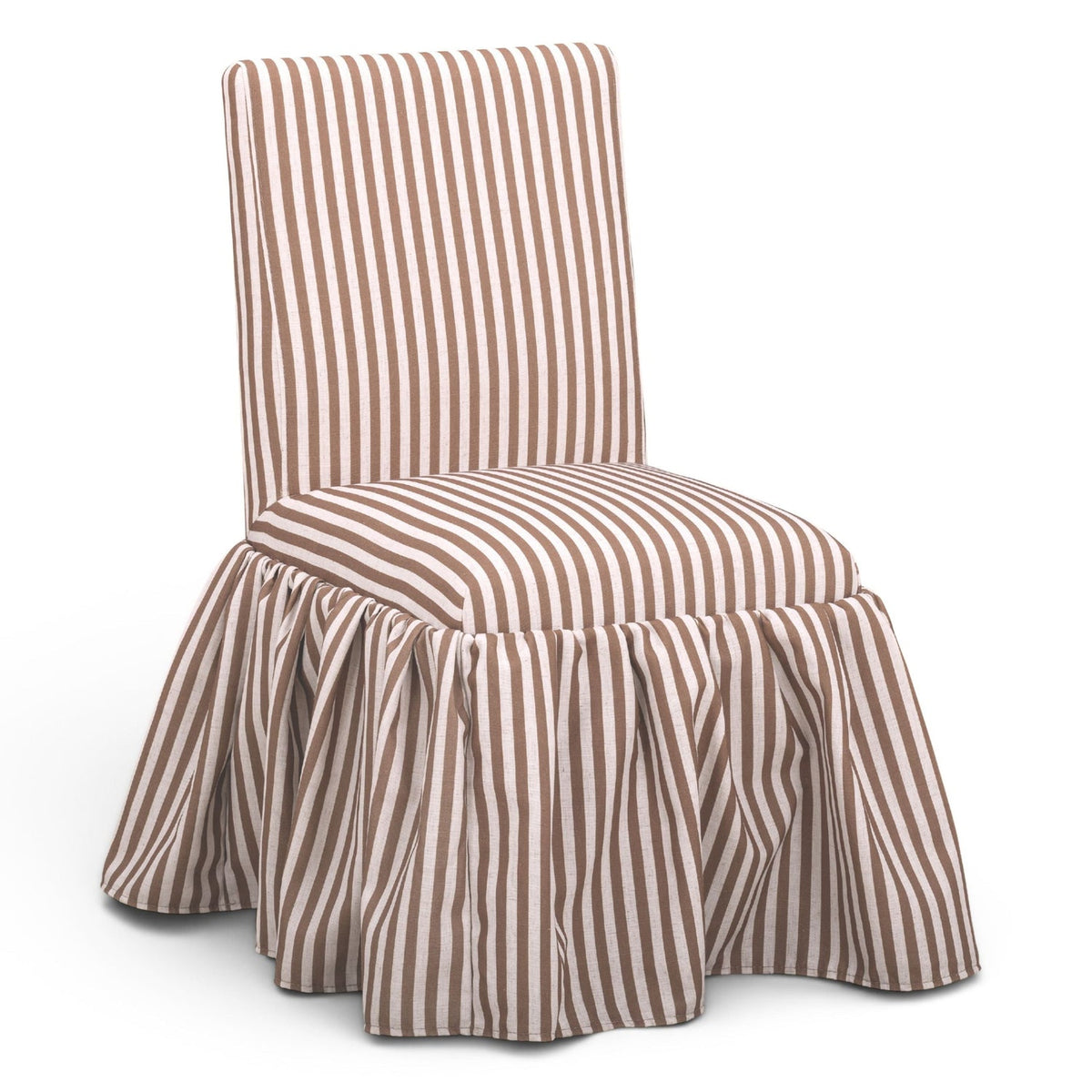 TOV Furniture Gertrude Brown Striped Performance Linen Skirted Dining Chair in brown stripe, primary product view