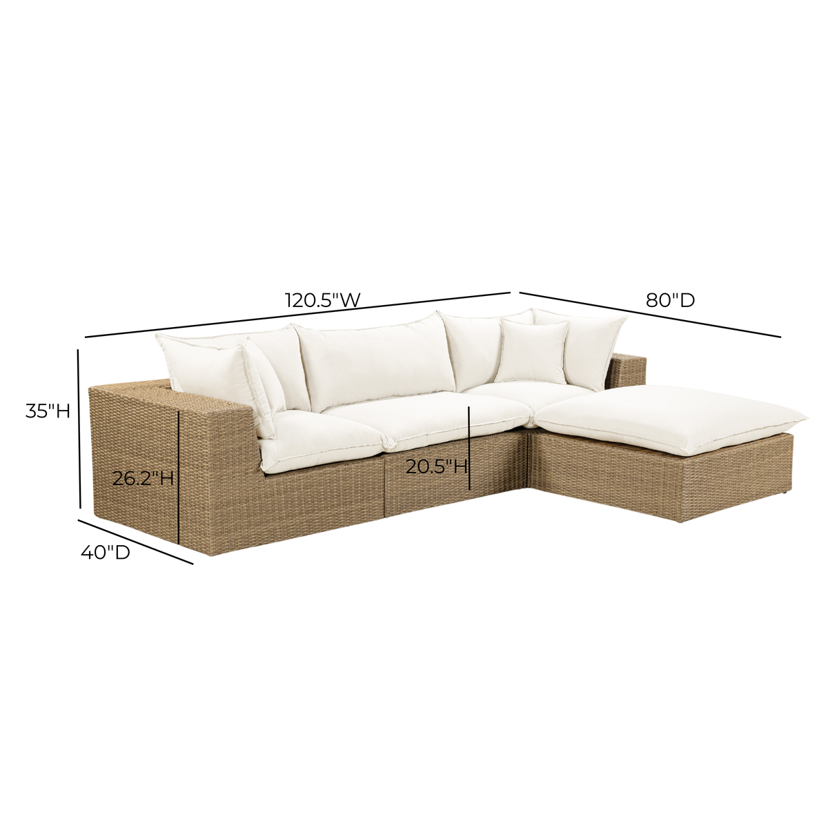 TOV Furniture Cali Cream Performance Wicker 4-Piece Outdoor Sectional Sofa
