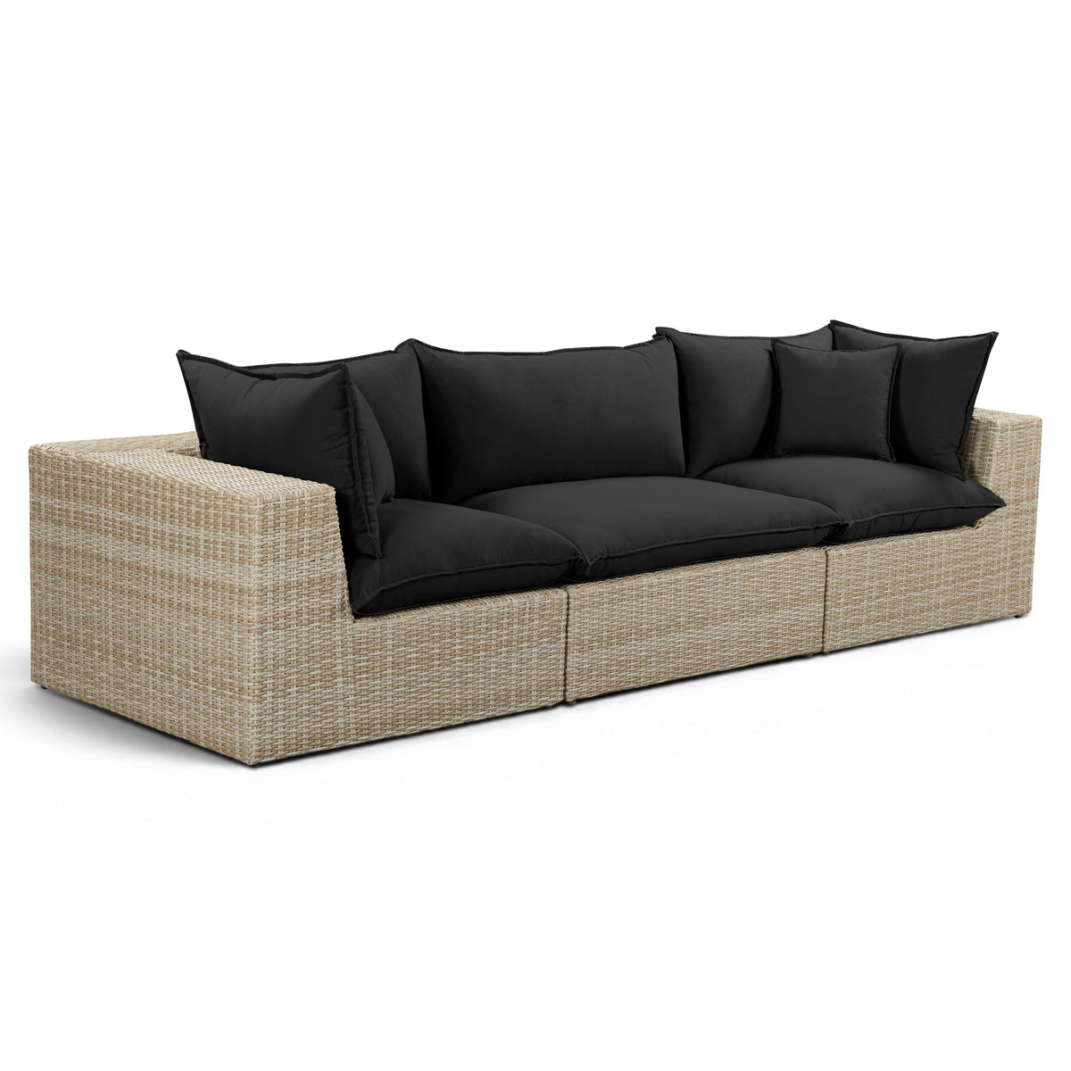 TOV Furniture Cali Black Performance Wicker 120in Outdoor Sofa in black performance wicker, primary product view