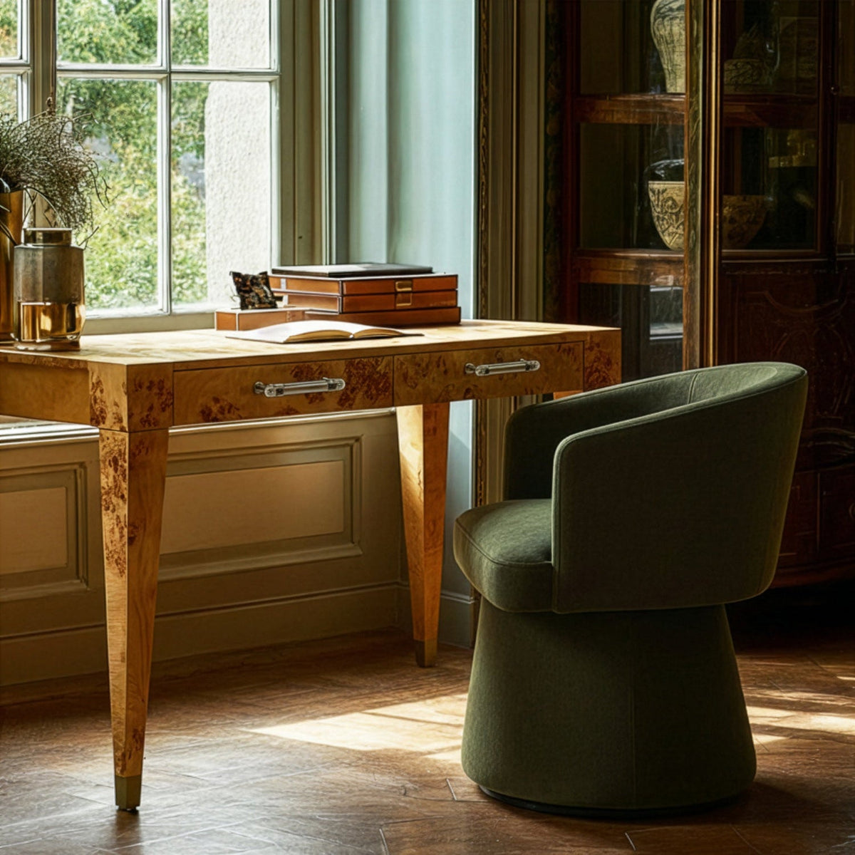 TOV Furniture Kristen Olive Green Rolling Desk Chair