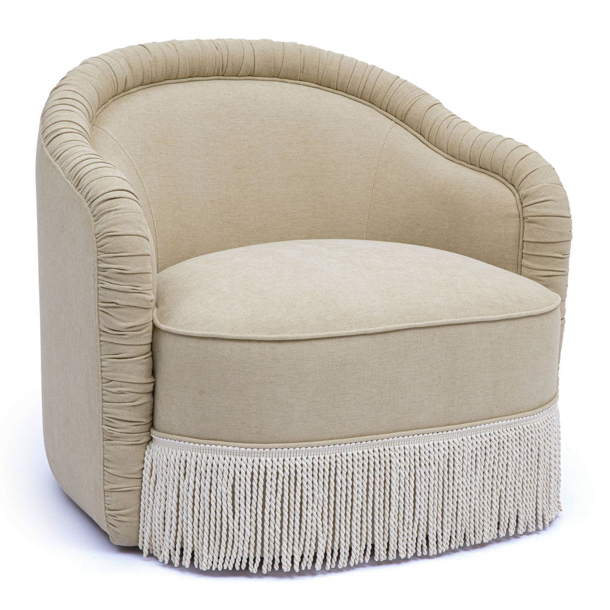 TOV Furniture Pamela Tasseled Lounge Accent Chair in tan chenille with tassels, primary product view