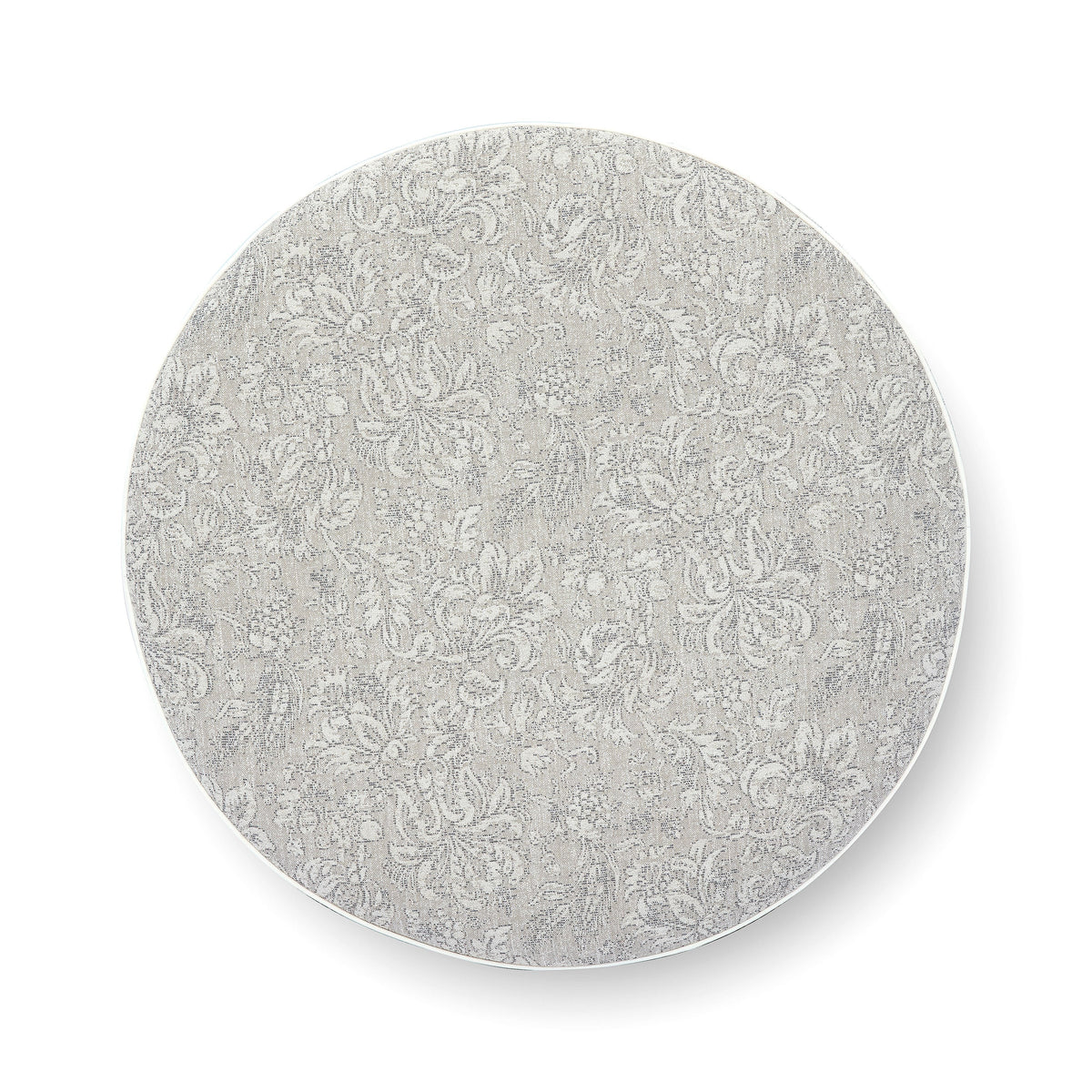 TOV Furniture Tassy Neutral Floral Tasseled Round Ottoman
