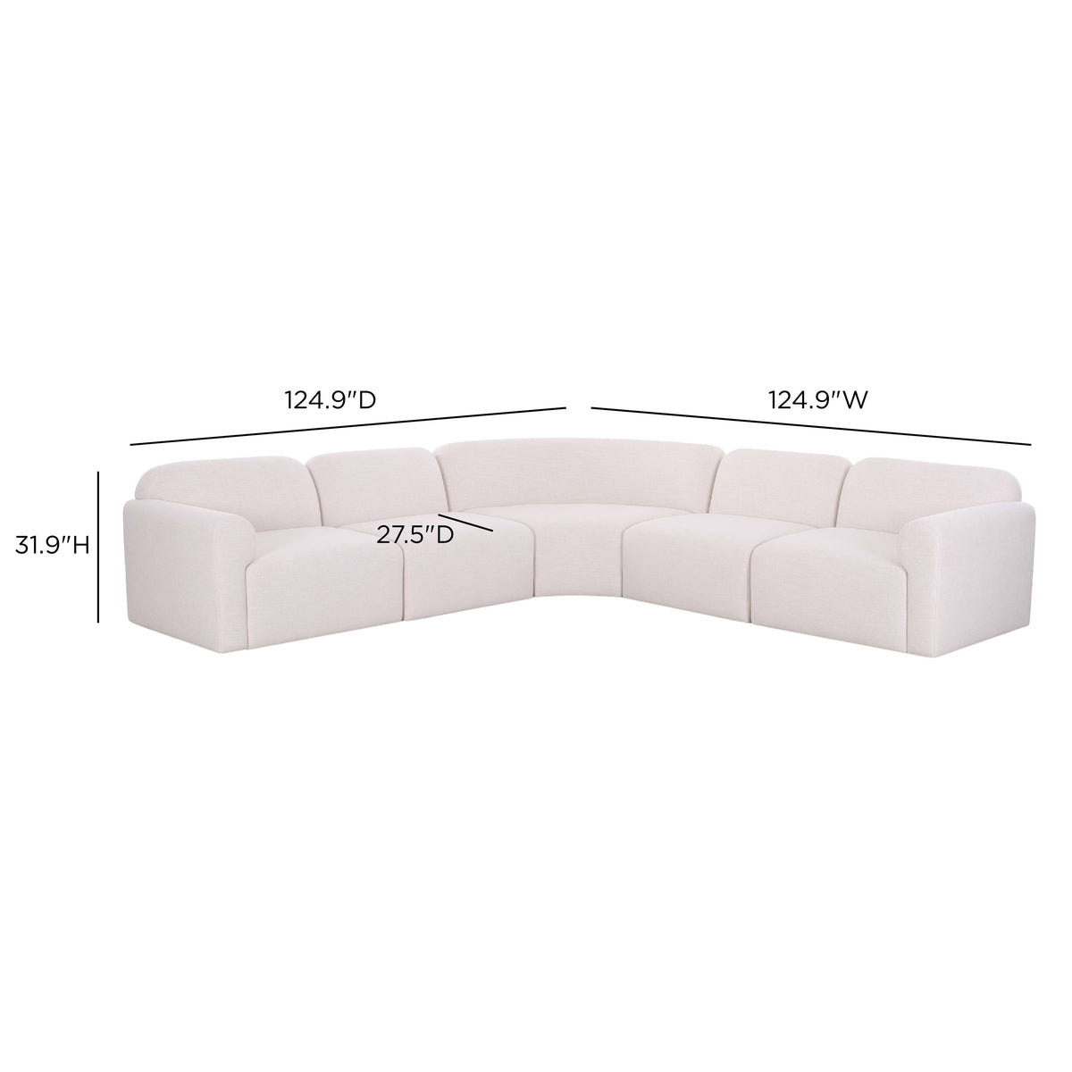 TOV Furniture Gorge Cream 5-Piece Modular Corner Sectional Sofa