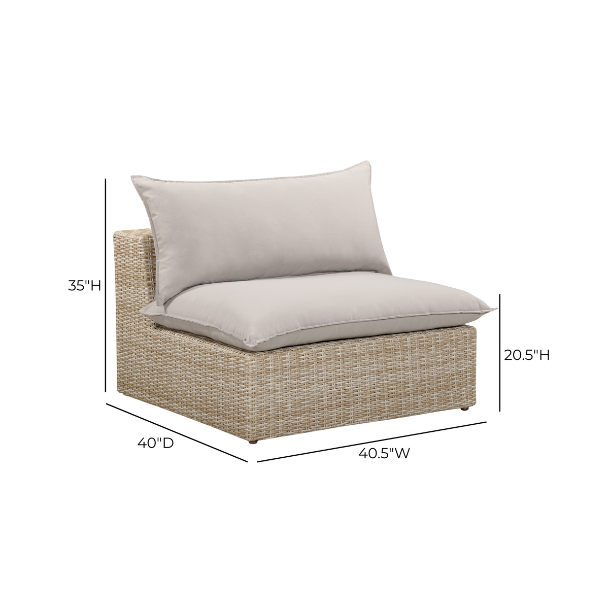 TOV Furniture Cali Gray Performance Wicker Outdoor Armless Chair