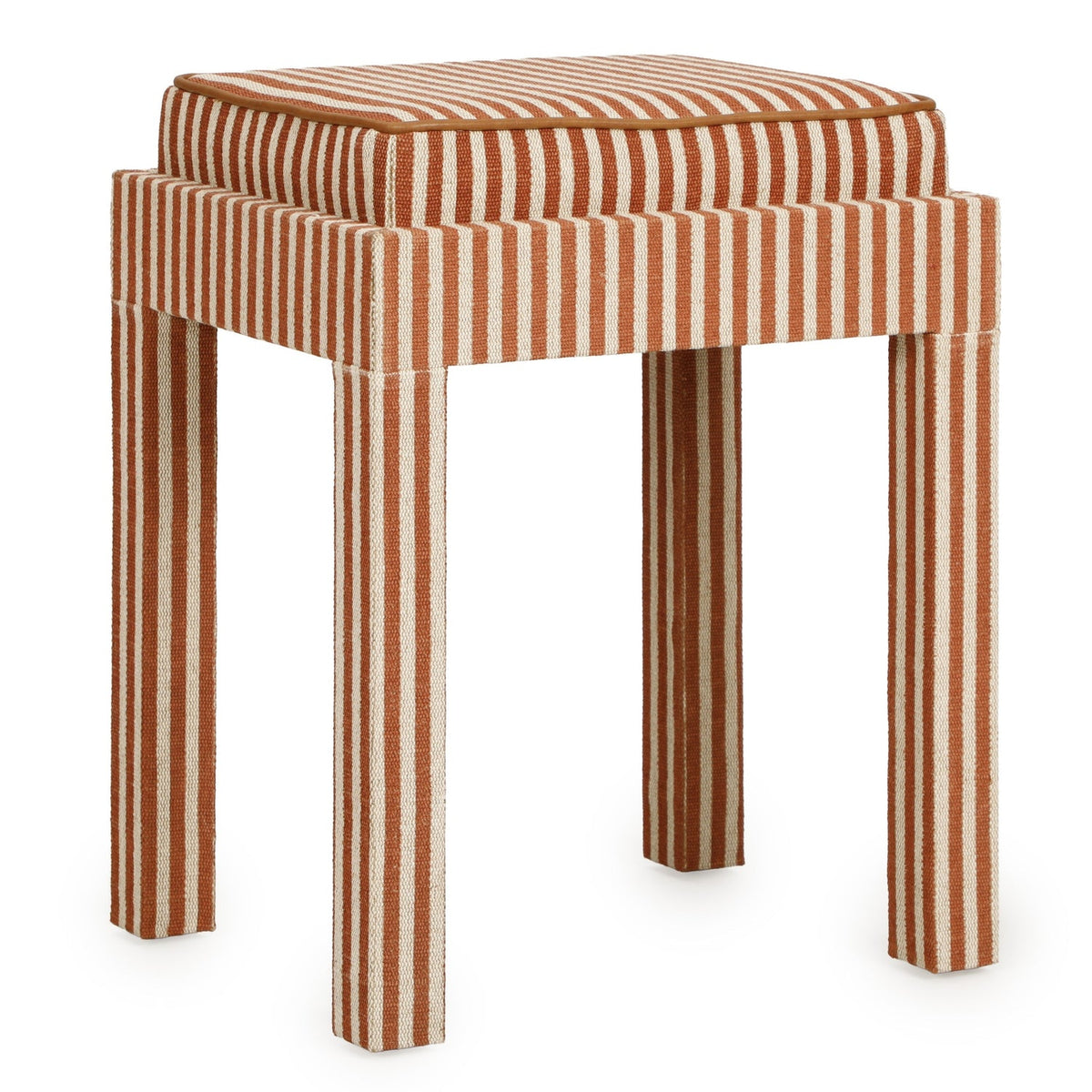 TOV Furniture Kora Terracotta Cotton Jute Accent Stool in terracotta striped cotton jute, primary product view