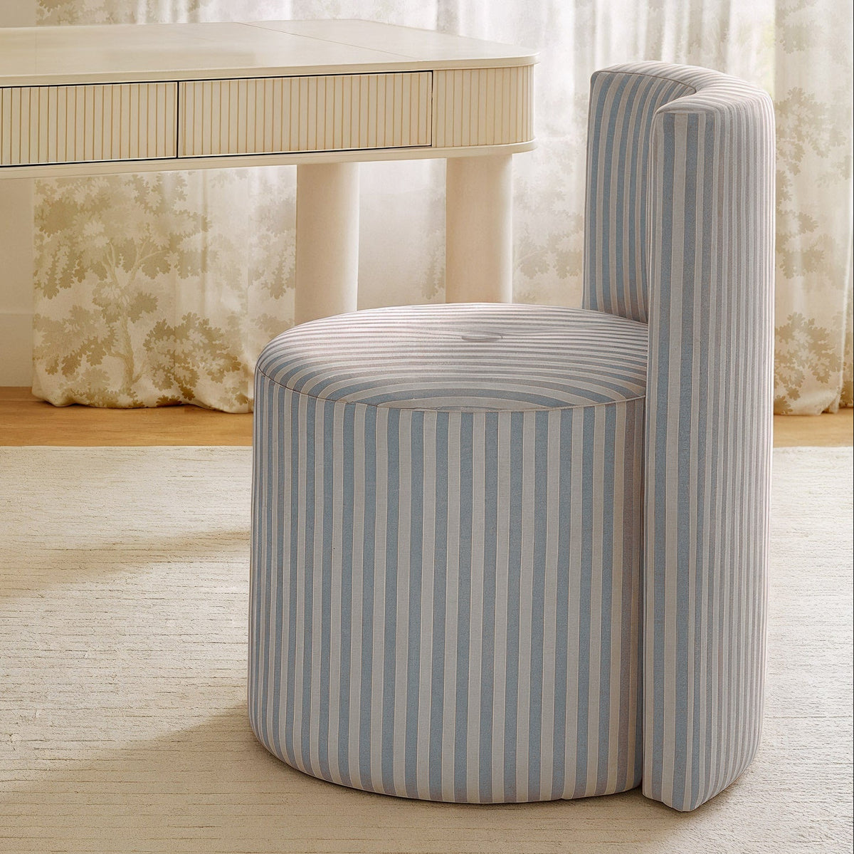 TOV Furniture Alyssa Rolling Desk Chair in blue linen, primary product view