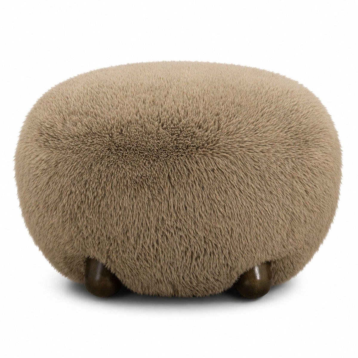 TOV Furniture Pucker Ottoman in taupe faux shearling, primary product view