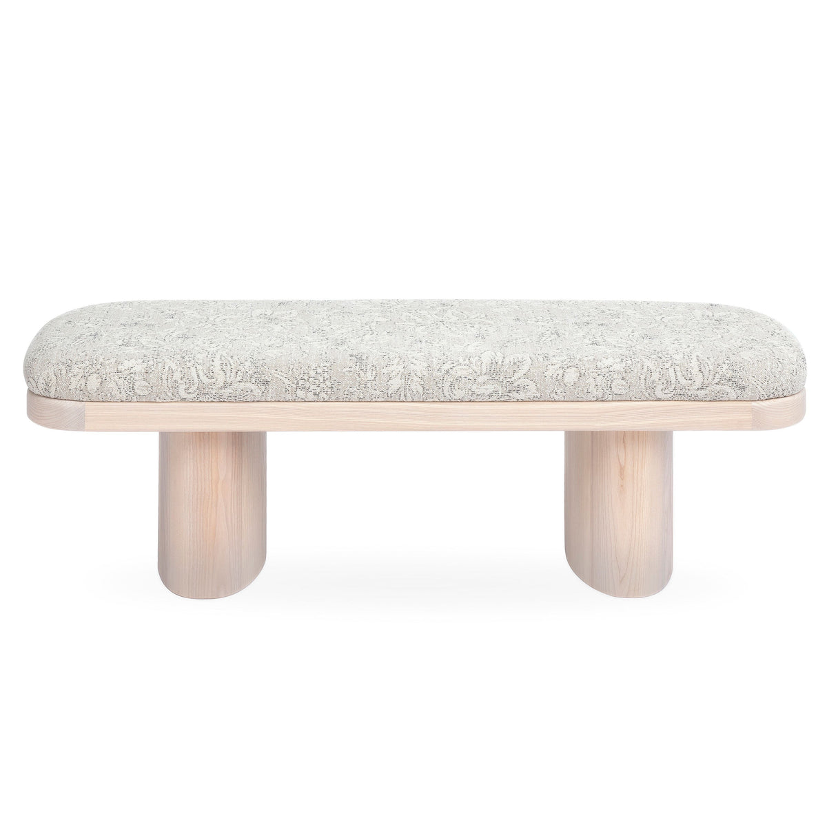 TOV Furniture Ollie Upholstered Bench in neutral floral jacquard, primary product view