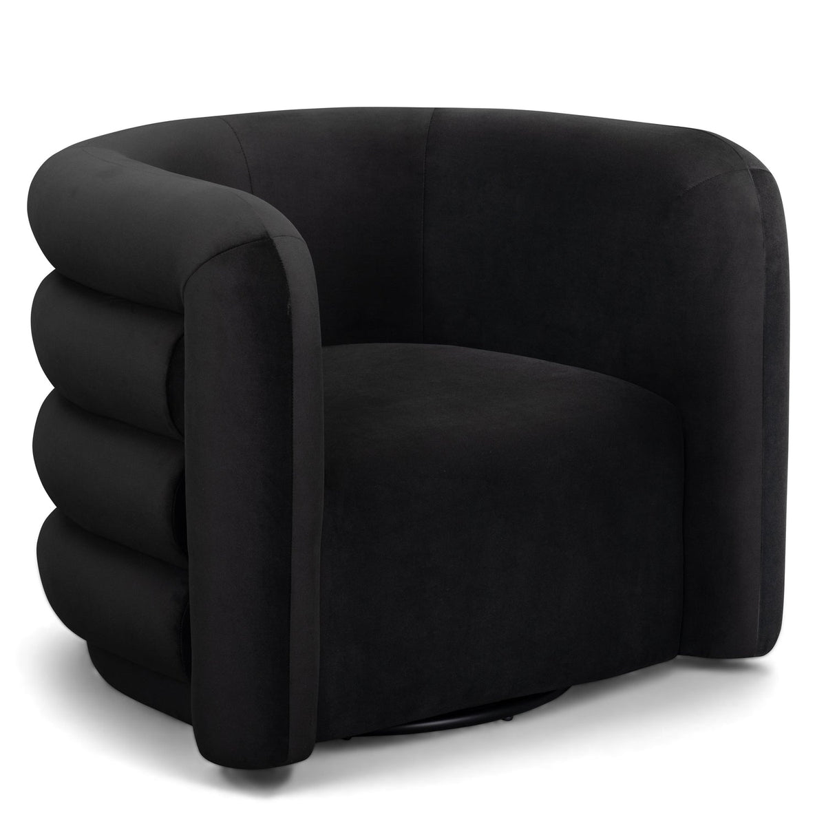 TOV Furniture Curves Black Performance Velvet Swivel Chair in black velvet, primary product view