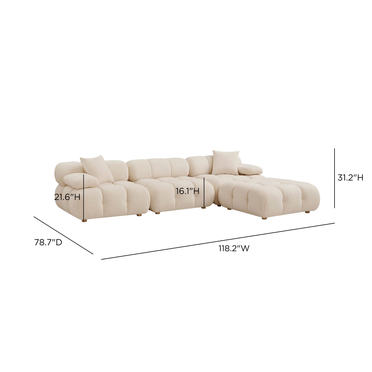 TOV Furniture Calliope Off White Performance 4-Piece Modular Sectional