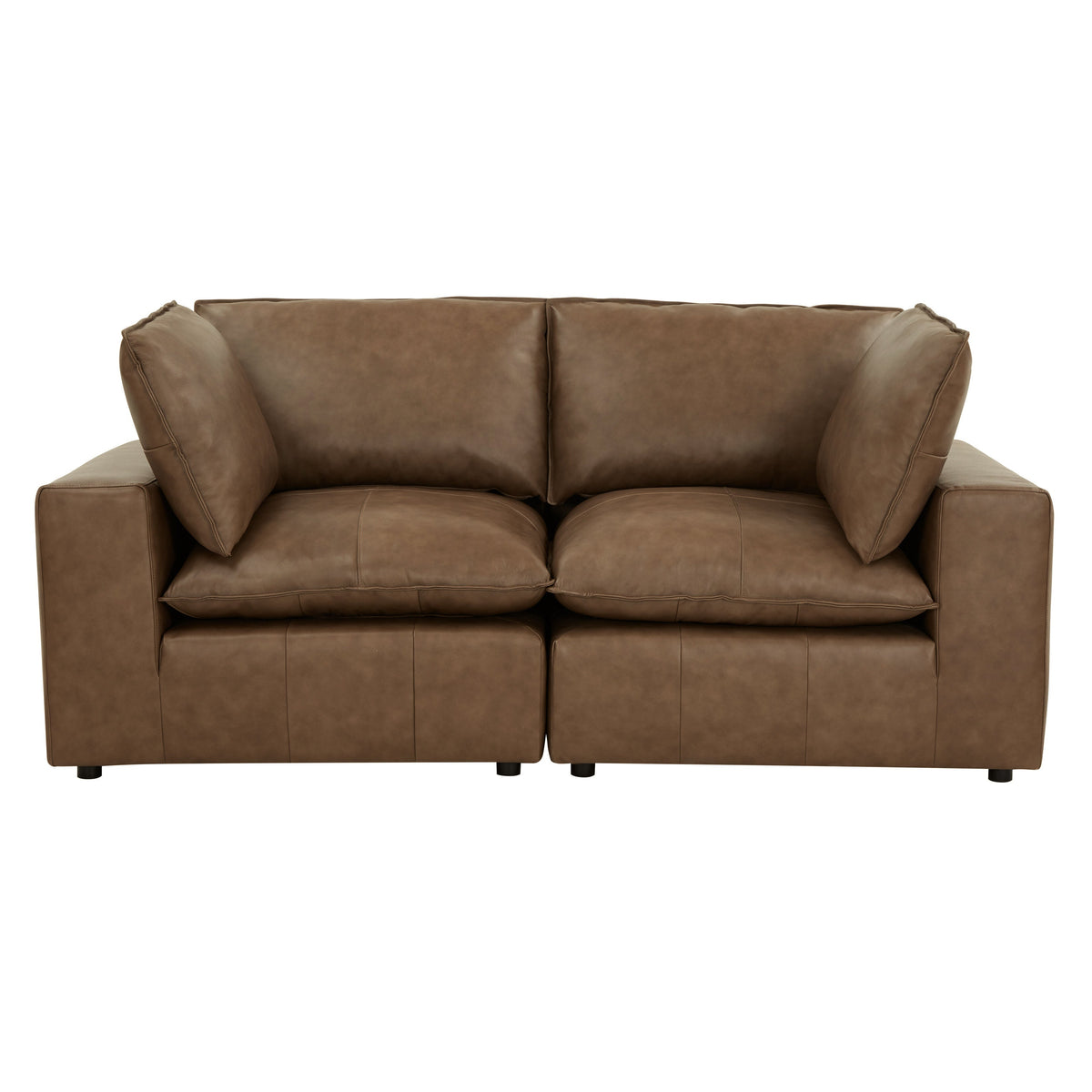 TOV Furniture Cali Brown Leather 80in Modular Loveseat in brown leather, primary product view