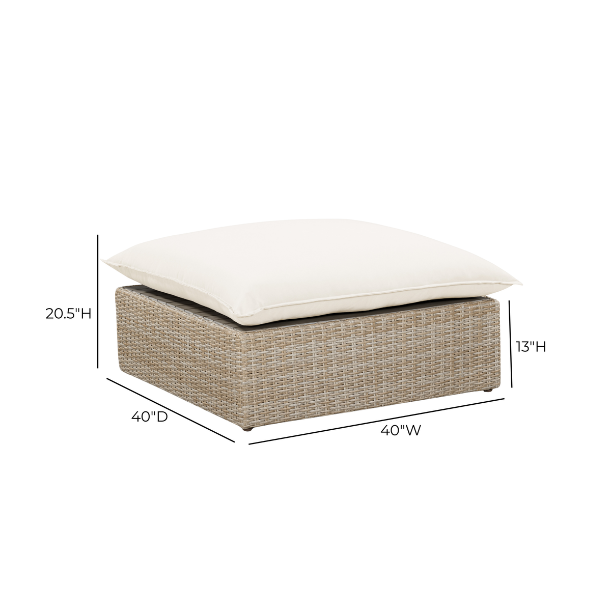 TOV Furniture Cali Cream Performance Wicker Outdoor Ottoman