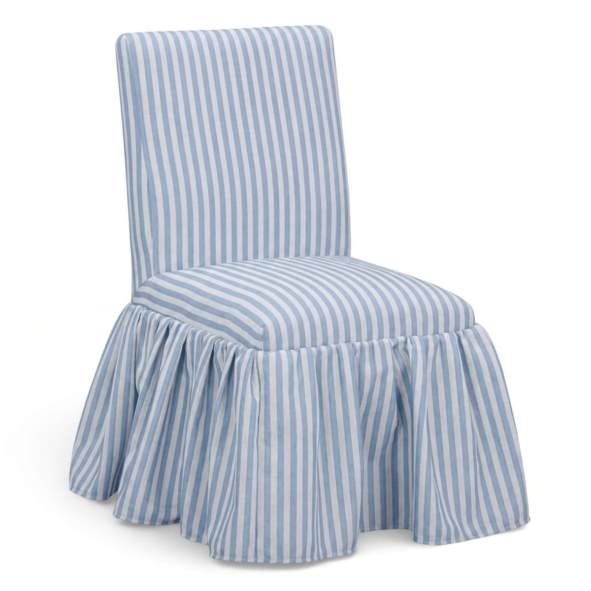 TOV Furniture Gertrude Blue Striped Performance Linen Skirted Dining Chair in blue striped linen, primary product view