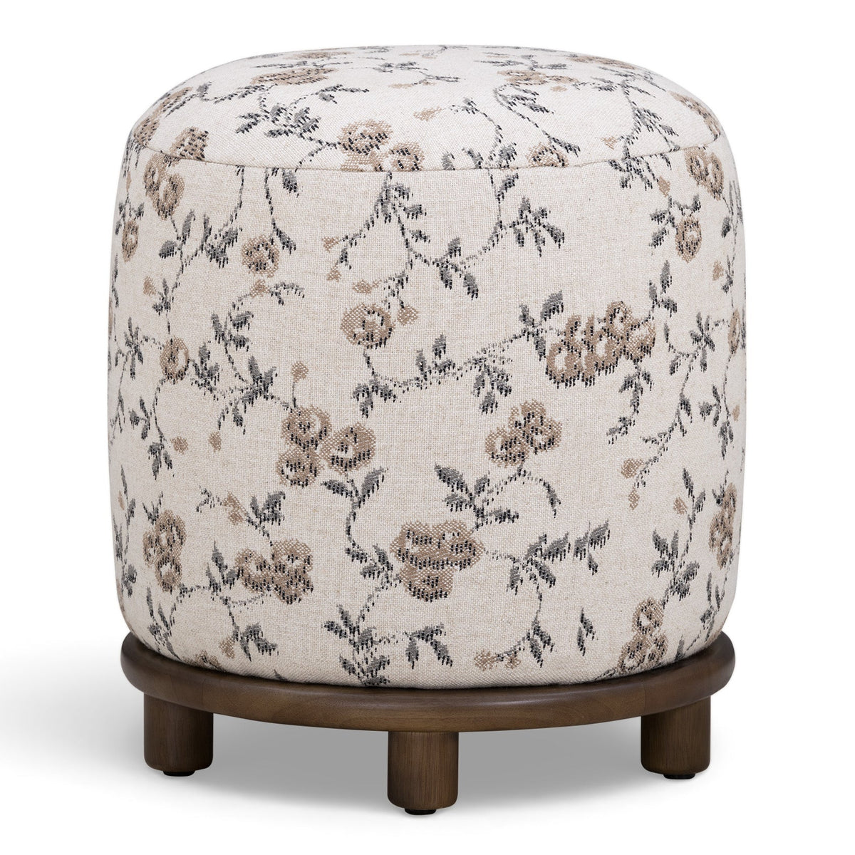 TOV Furniture Bisou Beige Floral Performance Jacquard Ottoman in beige floral performance jacquard, primary product view